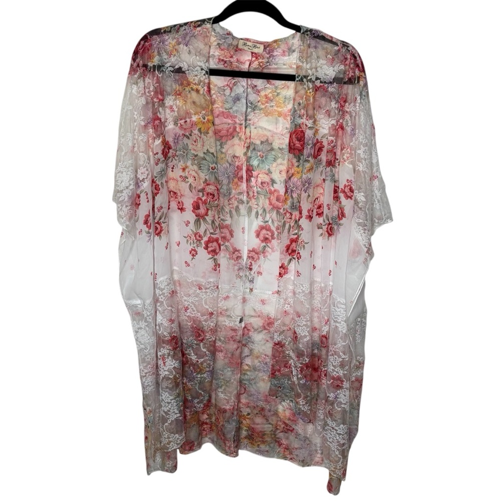 Brittany Black Printed Very Floral Relaxed Fit Kimono Loose Cover Up Women’s 1XL - Picture 4 of 12